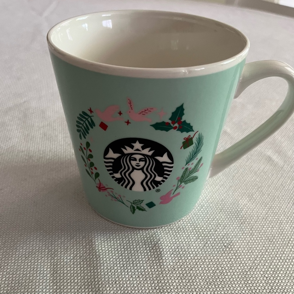 Starbucks 2019 Mint Green Mug with Festive Design 18 ounces EUC